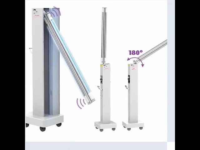 видео компании около 60W Sterilizer Wheel Germicidal Lamp UVC Light Sterilization Hospital UV Disinfection Trolley